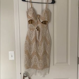 Guess Beige White Dara Cross Bodice Cocktail Dress